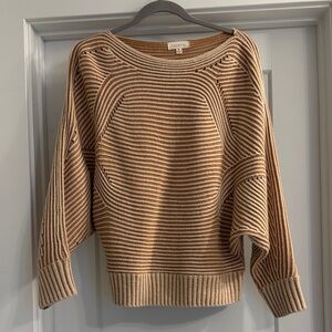 Promesa Striped Ribbed Crewneck Sweater in Camel and Cream